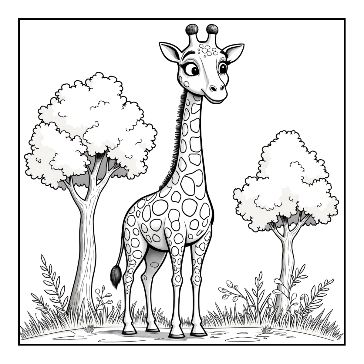 Cute Cozy Funny Giraffe Animal Coloring Book Gift for Adults Kids Boys Girls Teens: Single Sided Bold and Easy Little Giraffe Coloring Book