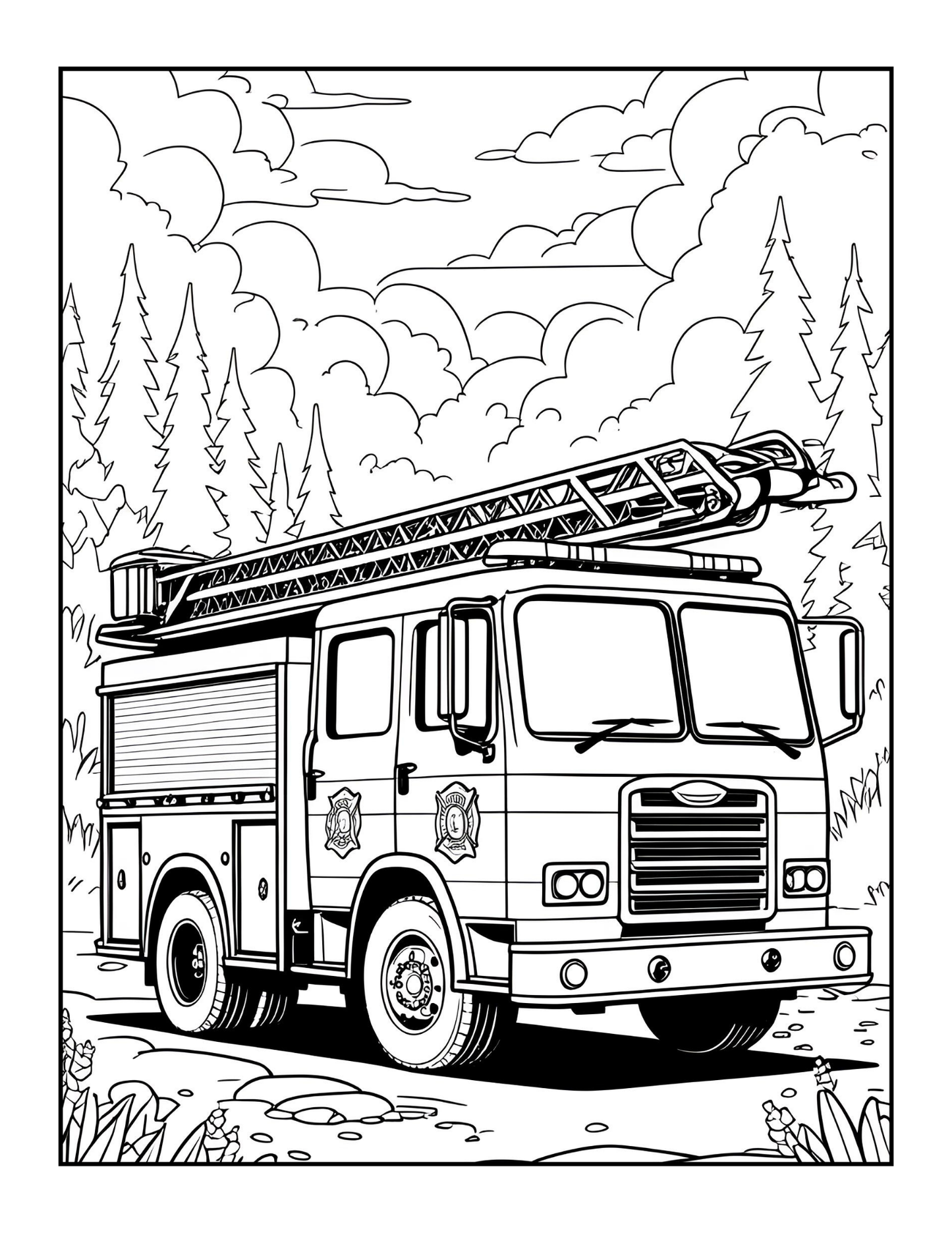 Cool Firefighter Coloring Book Gift for Adults Men Women Kids Boys Girls Teens 50 Pages Single Sided Fire Truck Fireman Coloring Book