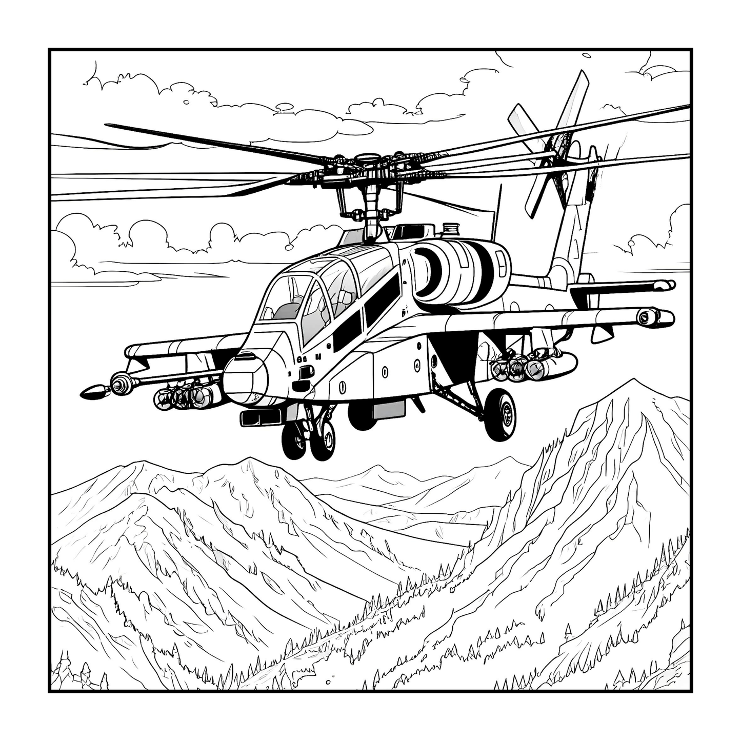 Military Attack Helicopter Coloring Book Gift for Adults Kids Boys Girls Teens Bold and Easy 50 Pages Single Sided Coloring Activity Book