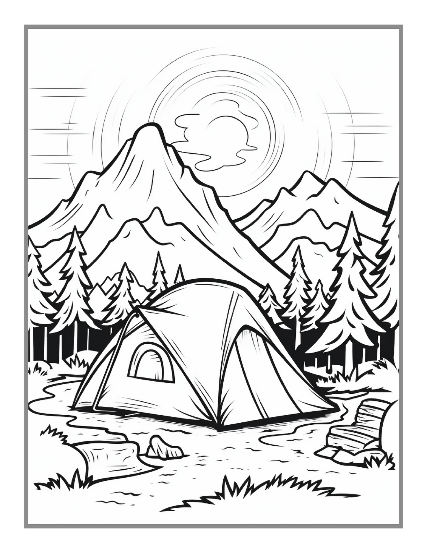 Camping Coloring Book Gift for Adults Kids Ages Men Women Boys Girls Teens Youth 50 Pages Holiday Birthday Present Fun Nature Coloring Sheet