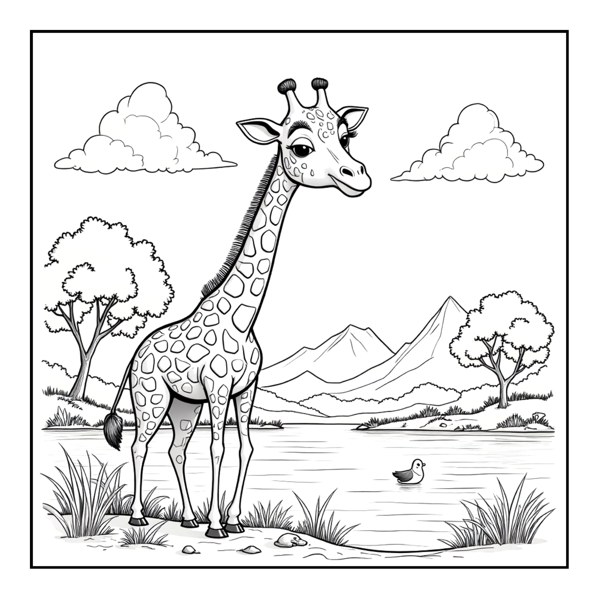 Cute Cozy Funny Giraffe Animal Coloring Book Gift for Adults Kids Boys Girls Teens: Single Sided Bold and Easy Little Giraffe Coloring Book
