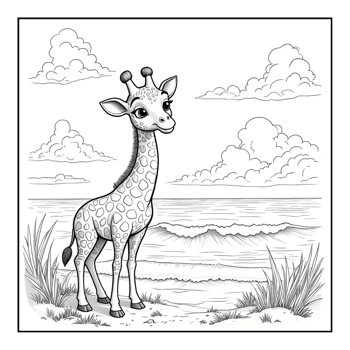 Cute Cozy Funny Giraffe Animal Coloring Book Gift for Adults Kids Boys Girls Teens: Single Sided Bold and Easy Little Giraffe Coloring Book