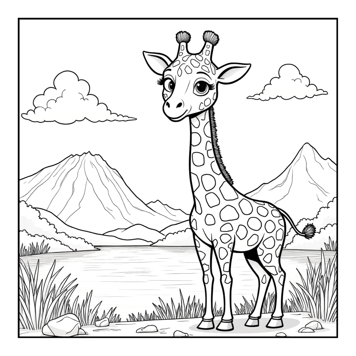 Cute Cozy Funny Giraffe Animal Coloring Book Gift for Adults Kids Boys Girls Teens: Single Sided Bold and Easy Little Giraffe Coloring Book