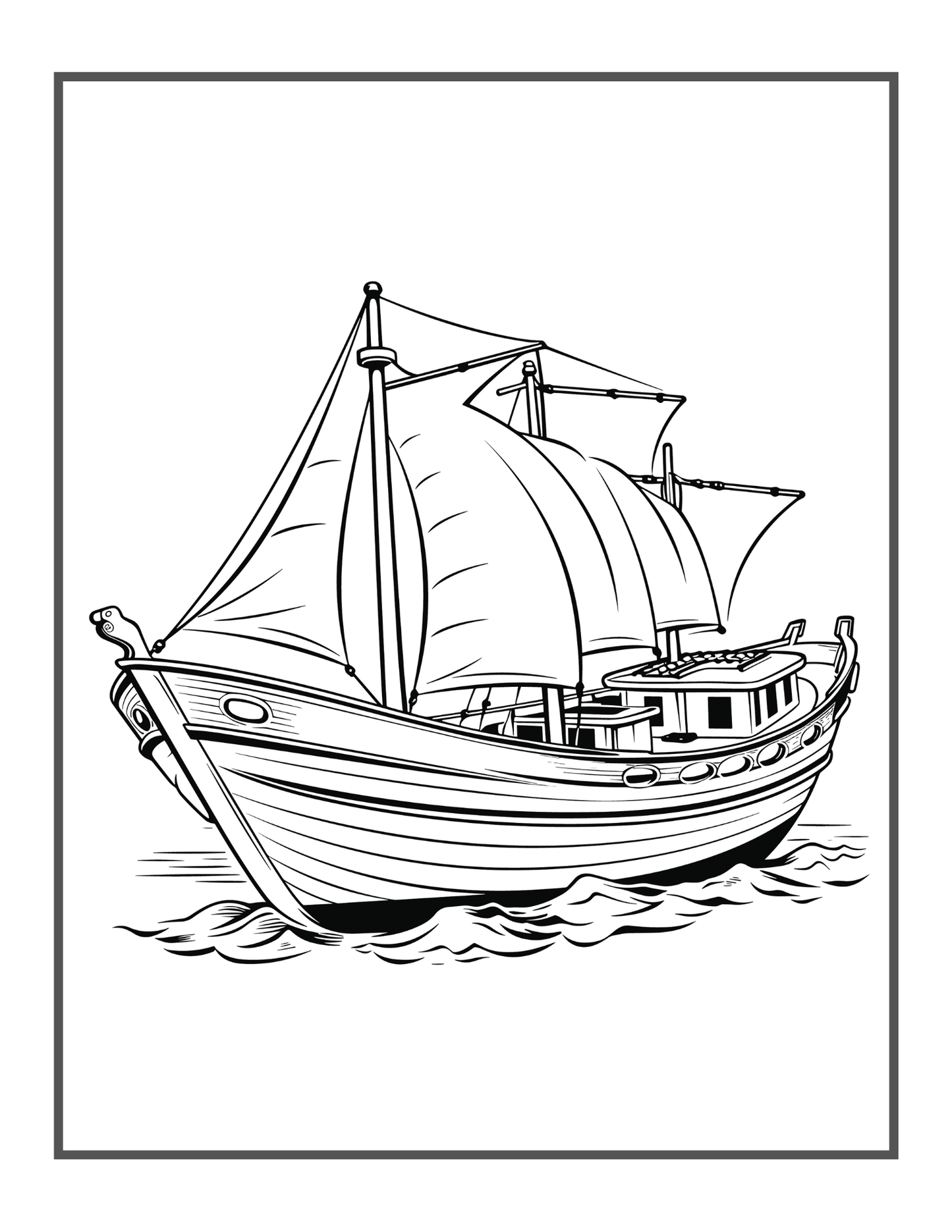 50 Pages Pirate Ship Boat Coloring Book Gift for Adults Kids Men Women Boys Girls Teens Youth Boat Fishing Sailboat Boat Lover Coloring