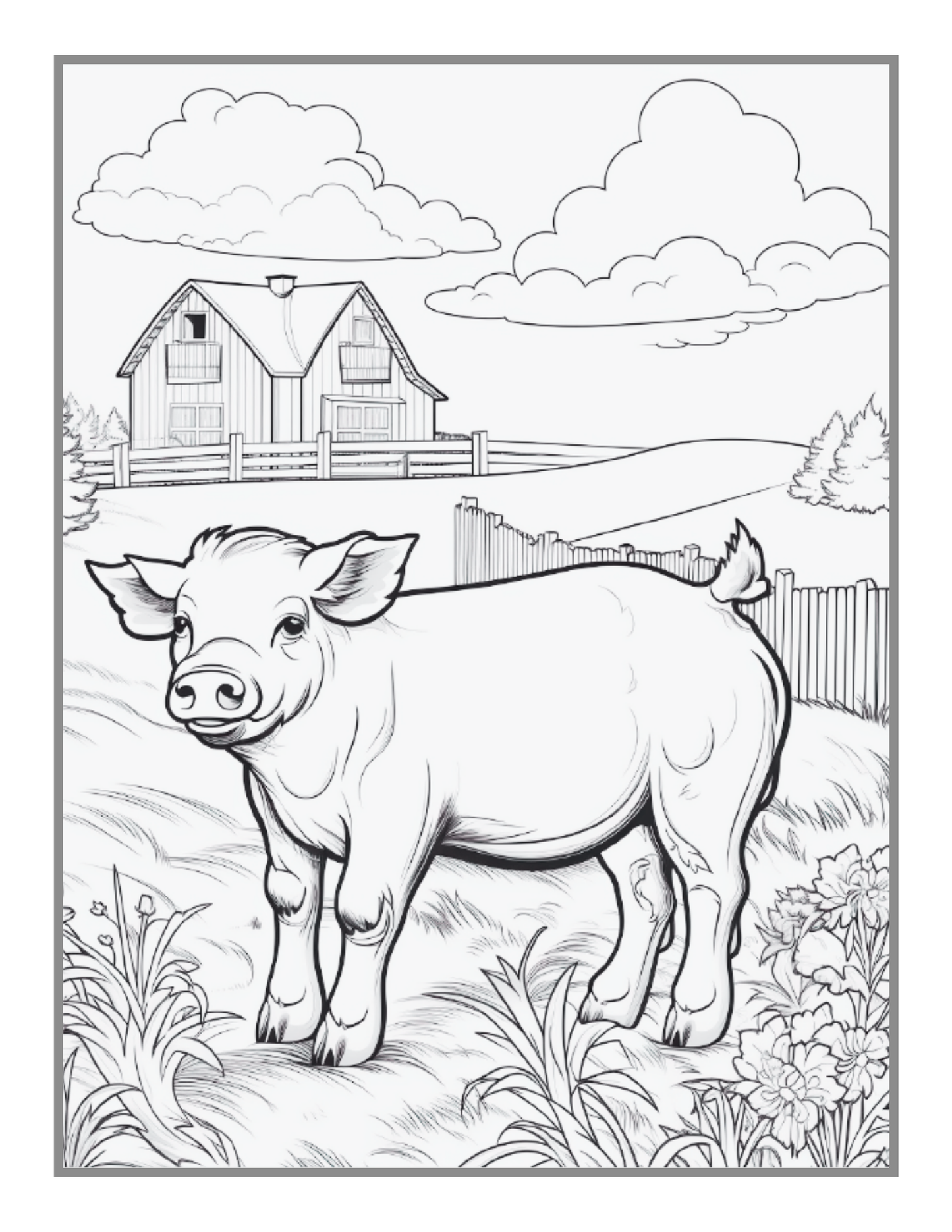 50 Pages Cute Farm Animals Coloring Book Gift for Adults Kids Men Women Boys Girls Children Country Farm Animals Cow Sheep Coloring Sheets