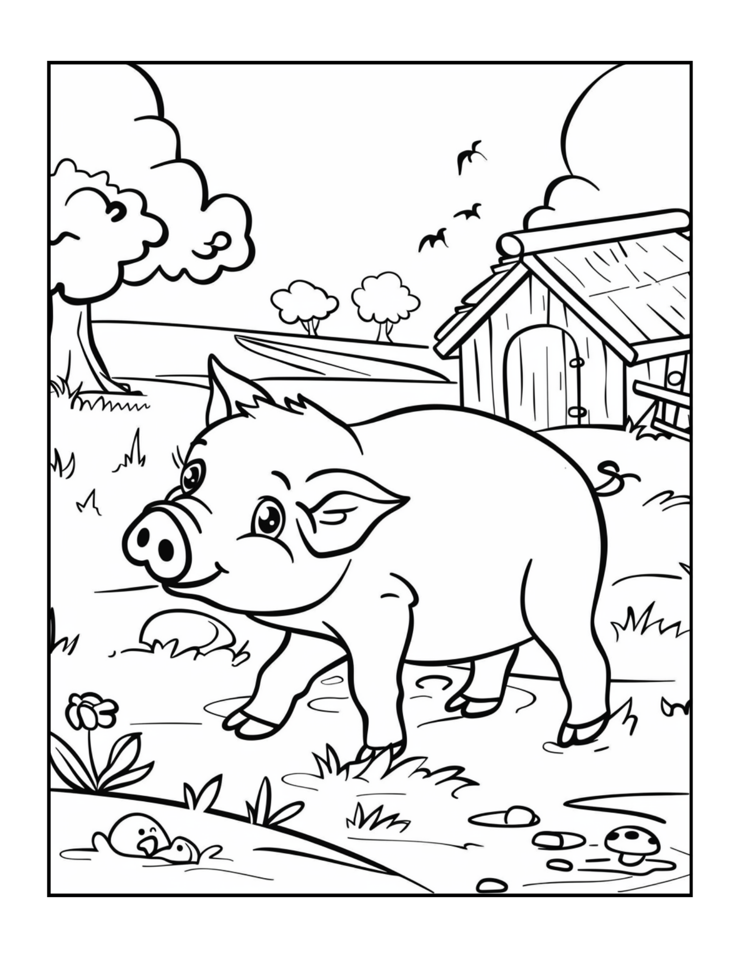 50 Pages Single Sided Cute Pig Coloring Book Gift for Adults Men Women Kids Young Boys Girls Teens Bold and Easy Simple Stress Relief