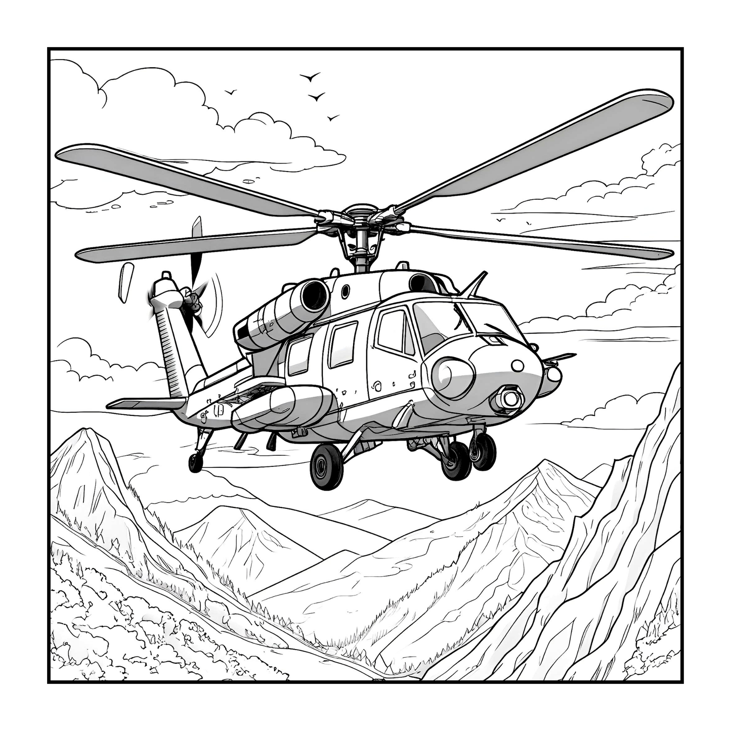 Military Attack Helicopter Coloring Book Gift for Adults Kids Boys Girls Teens Bold and Easy 50 Pages Single Sided Coloring Activity Book
