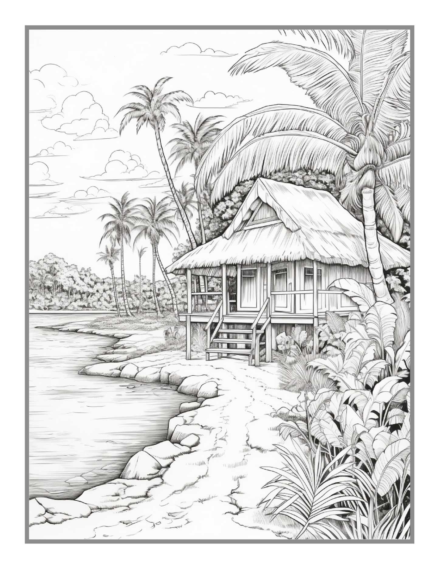 50 Pages Tropical Beach Homes Coloring Book Birthday Holiday Gift for Adults Men Women Kids Boys Girls Teens Beach Life Coloring Activity