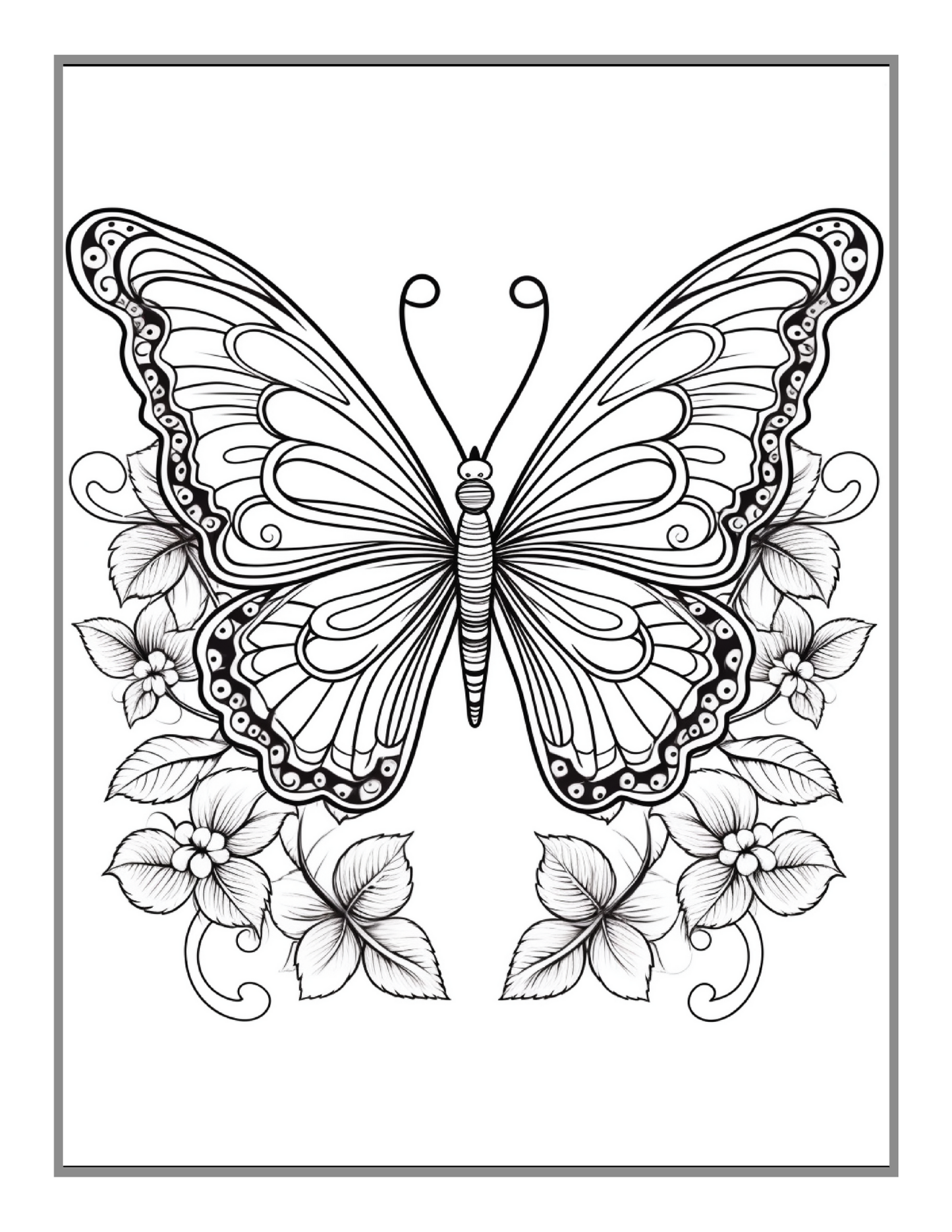 50 Pages Cute Butterfly and Flower Coloring Book Holiday Birthday Gift Present for Adults Kids Men Women Boys Girls Teens Bold and Easy