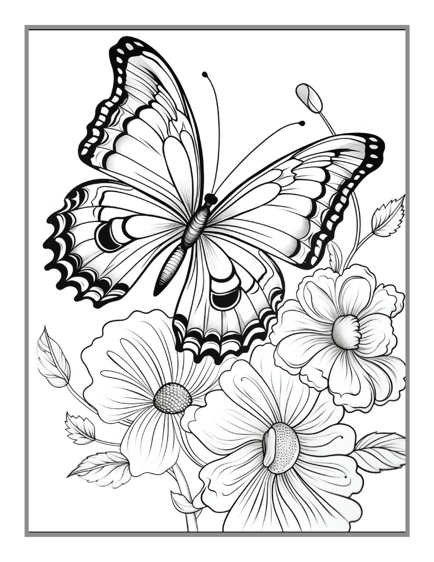 Cute Butterfly and Flower Coloring Book Holiday Birthday Gift Present for Adults Kids Men Women Boys Girls Teens 50 Pages Butterfly Lover