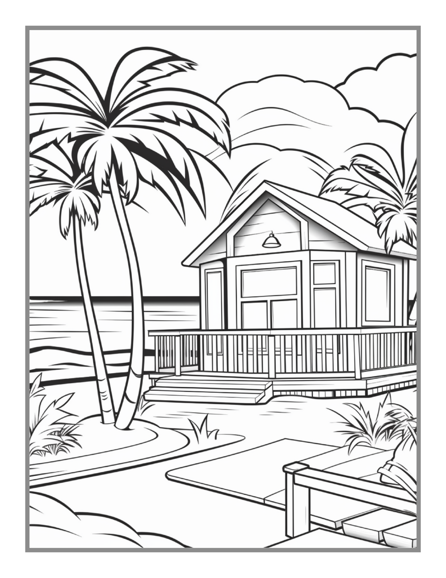 50 Pages Tropical Beach Homes Coloring Book Birthday Holiday Gift Adults Men Women Kids Boys Girls Teens Beach Life Coloring Activity Book