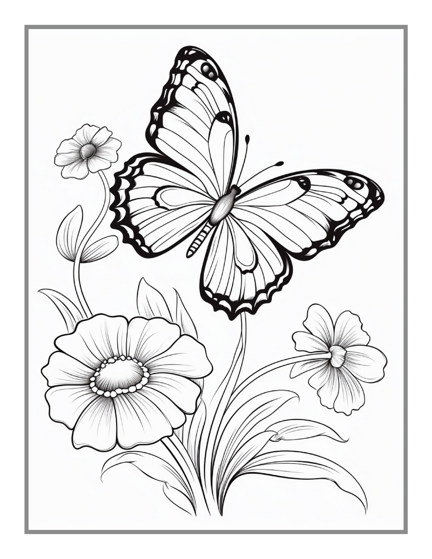 Cute Butterfly and Flower Coloring Book Holiday Birthday Gift Present for Adults Kids Men Women Boys Girls Teens 50 Pages Butterfly Floral