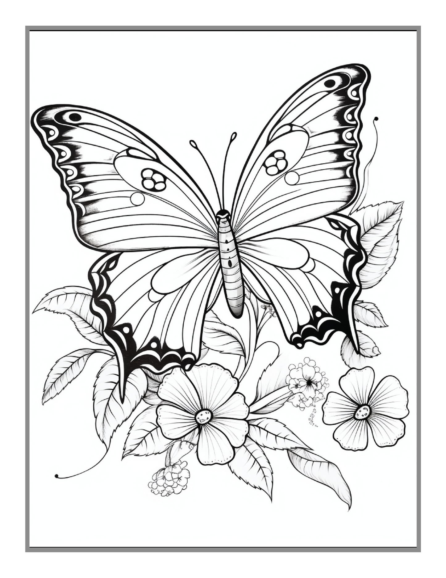 50 Pages Cute Butterfly and Flower Coloring Book Holiday Birthday Gift Present for Adults Kids Men Women Boys Girls Teens Bold and Easy