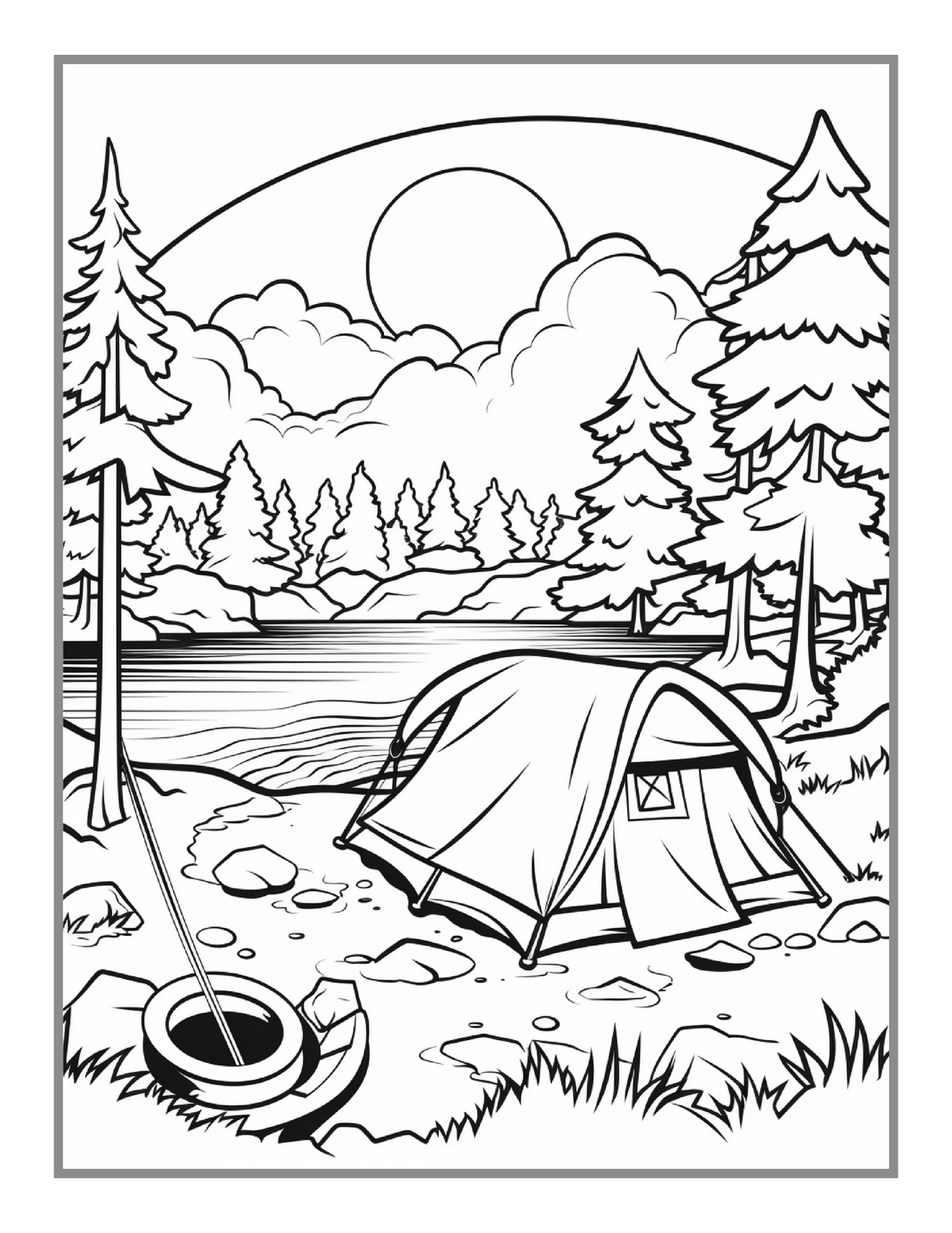 Camping Coloring Book Gift for Adults Kids Ages Men Women Boys Girls Teens Youth 50 Pages Holiday Birthday Present Fun Nature Coloring Sheet