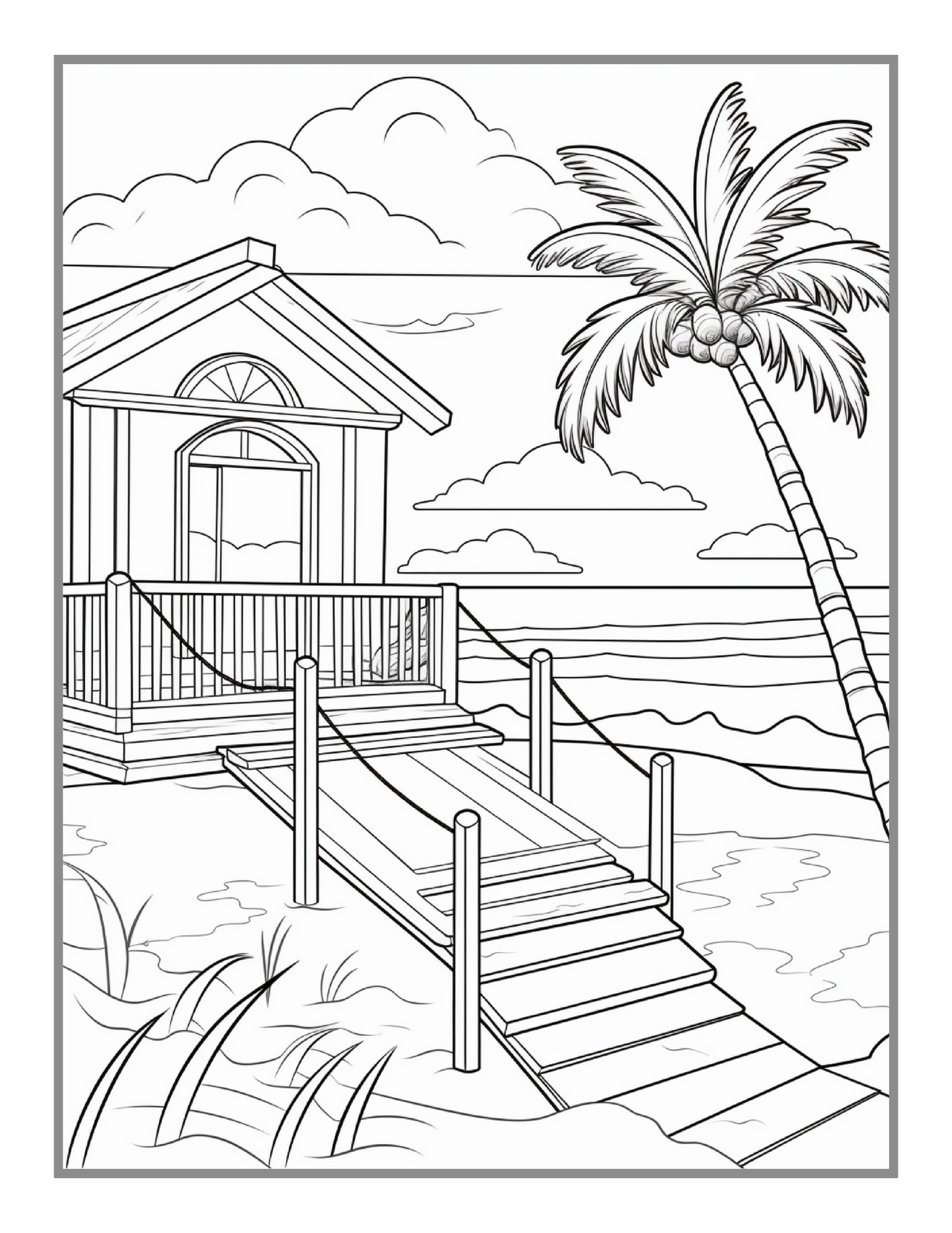 50 Pages Tropical Beach Homes Coloring Book Birthday Holiday Gift Adults Men Women Kids Boys Girls Teens Beach Life Coloring Activity Book