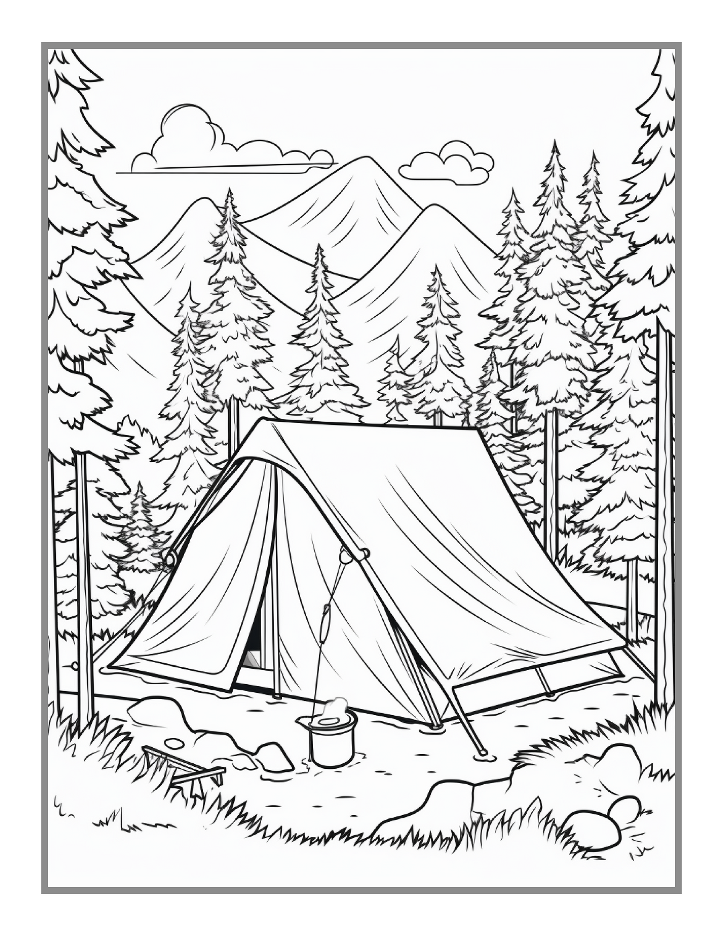 50 Pages Camping Coloring Book Gift for Adults Kids Ages Men Women Boys Girls Teens Youth Holiday Birthday Present Nature Coloring Sheets