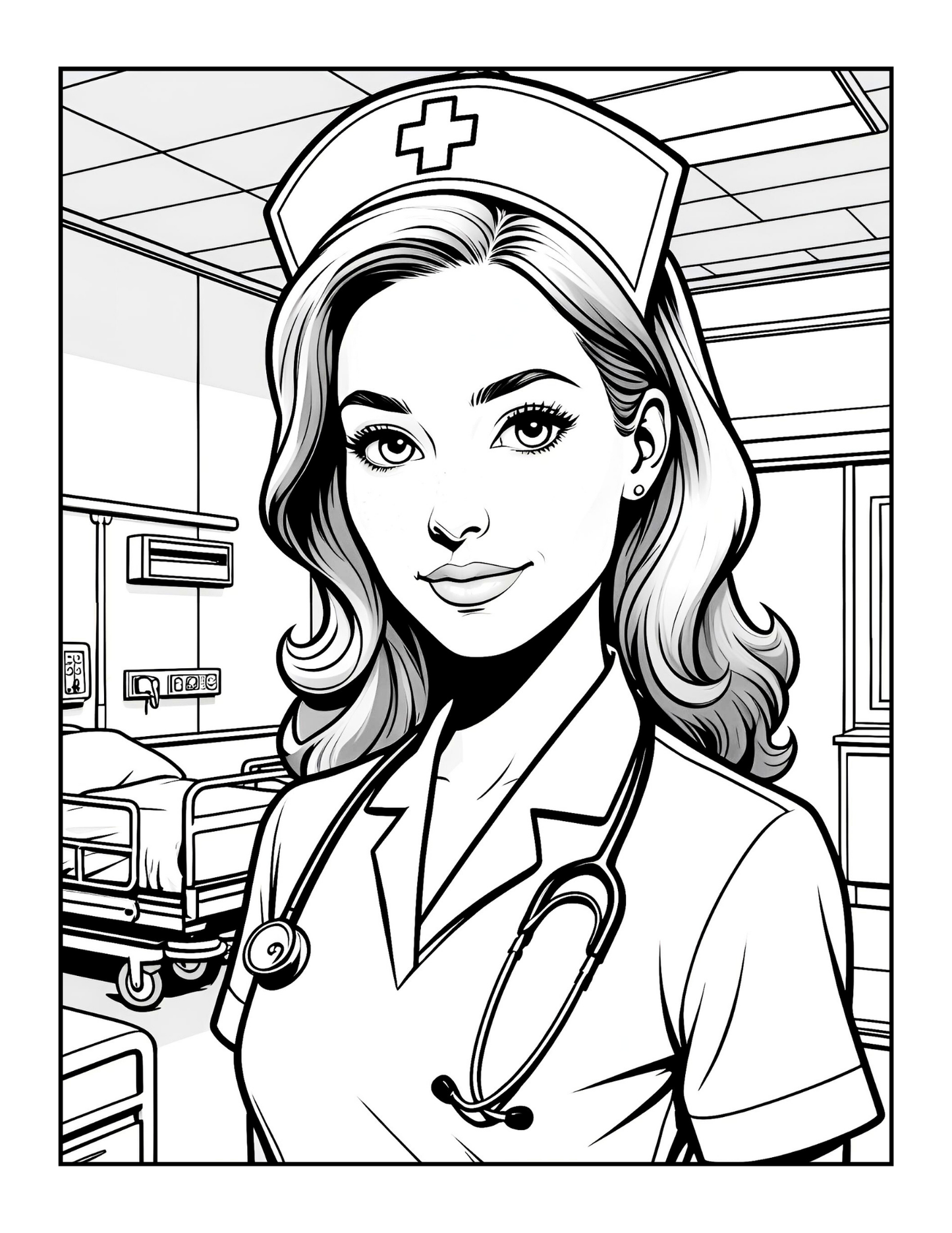 Nurse Coloring Book Gift for Adults Men Women Kids Young Boys Girls Teens 50 Pages Single Sided Hospital Nurse Coloring Activity Book