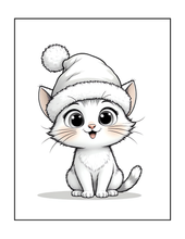Load image into Gallery viewer, Cozy Christmas Coloring Book for Kids Adults: 25 Bold Easy Single Sided Holiday Coloring Pages with Cute Kitten Santa Snowman Designs
