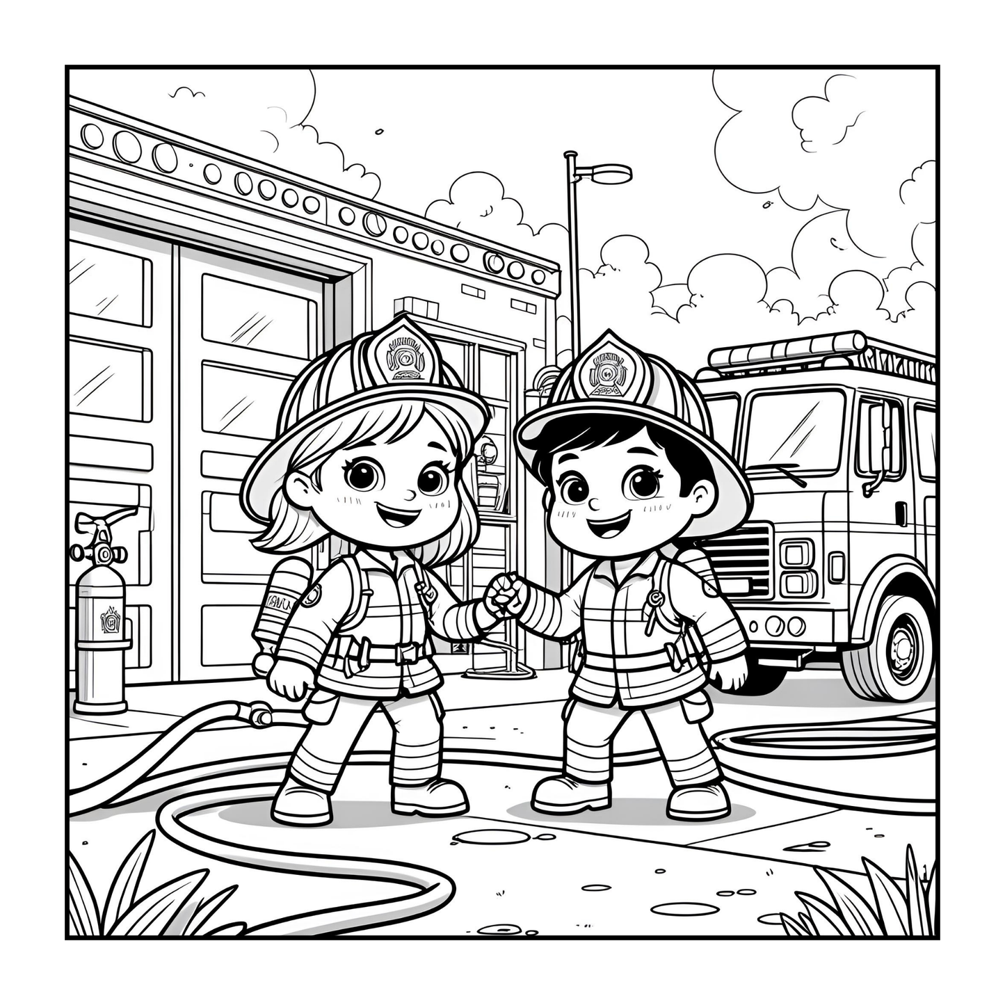 Cool Firefighter Coloring Book Gift for Adults Men Women Kids Boys Girls Teens 50 Pages Single Sided Fire Truck Fireman Firewoman Coloring