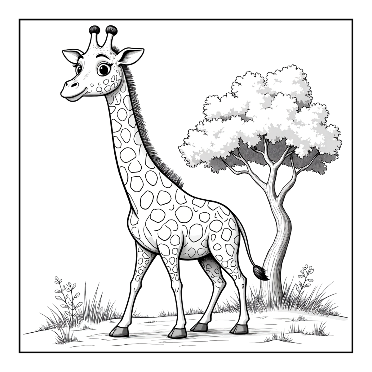 Cute Cozy Funny Giraffe Animal Coloring Book Gift for Adults Kids Boys Girls Teens: Single Sided Bold and Easy Little Giraffe Coloring Book