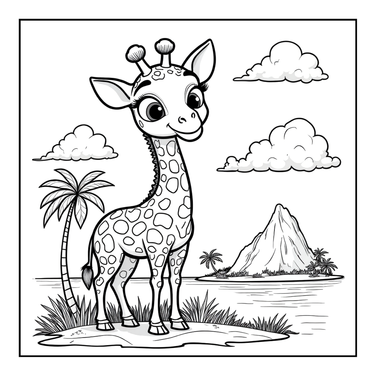 Cute Cozy Funny Giraffe Animal Coloring Book Gift for Adults Kids Boys Girls Teens: Single Sided Bold and Easy Little Giraffe Coloring Book