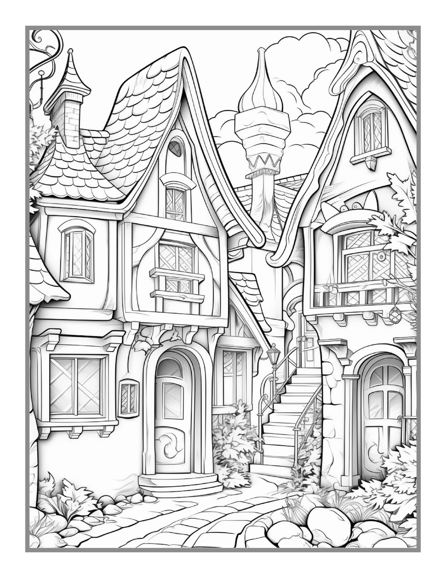 Cozy Village Coloring Book Christmas Holiday Gift for Adults Kids Men Women Boys Girls Teens 50 Pages Little Forest Village Coloring Book