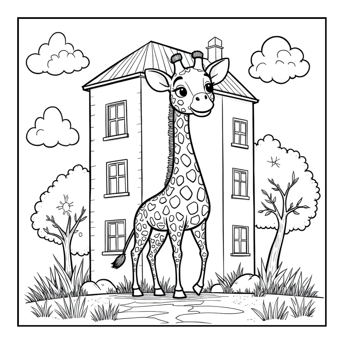 Cute Cozy Funny Giraffe Animal Coloring Book Gift for Adults Kids Boys Girls Teens: Single Sided Bold and Easy Little Giraffe Coloring Book