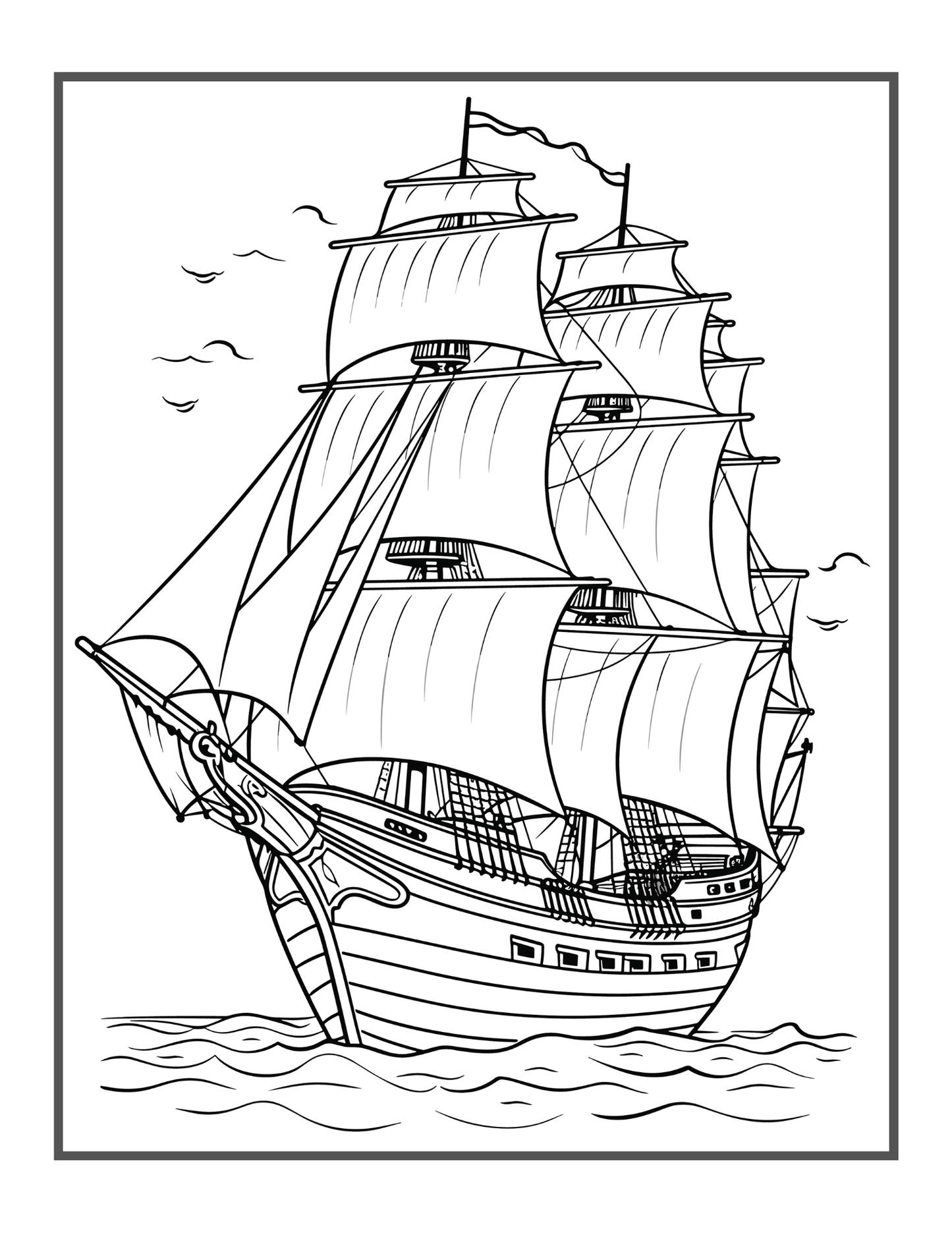 50 Pages Pirate Ship Boat Coloring Book Gift for Adults Kids Men Women Boys Girls Teens Youth Boat Fishing Sailboat Boat Lover Coloring