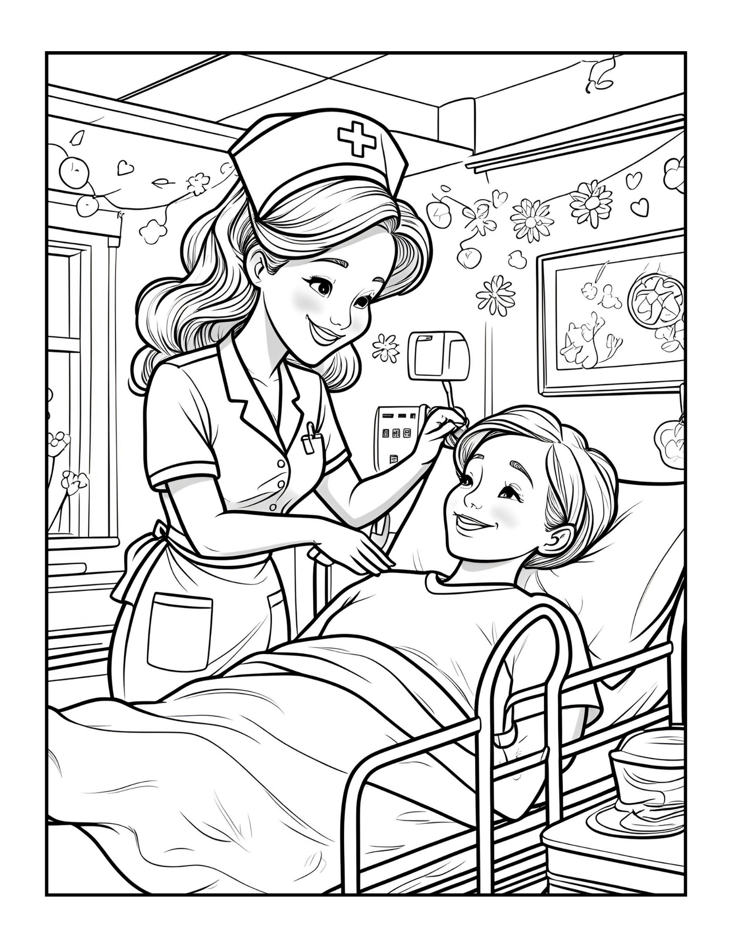 Nurse Coloring Book Gift for Adults Men Women Kids Young Boys Girls Teens 50 Pages Single Sided Hospital Nurse Coloring Activity Book