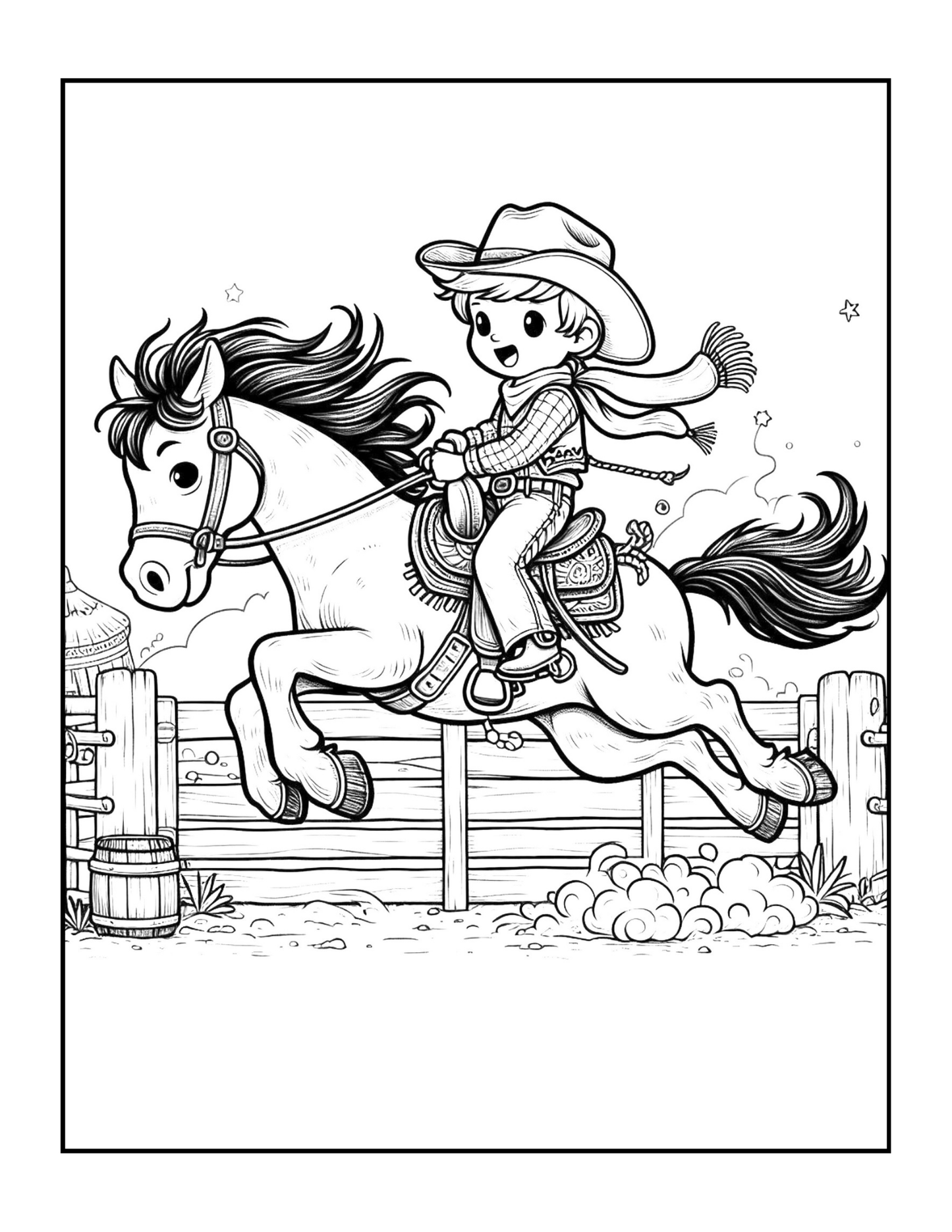 Cowboy Coloring Book Gift for Adults Men Women Kids Young Boys Girls Teens 50 Pages Single Sided Western Cowboy Coloring Activity Book