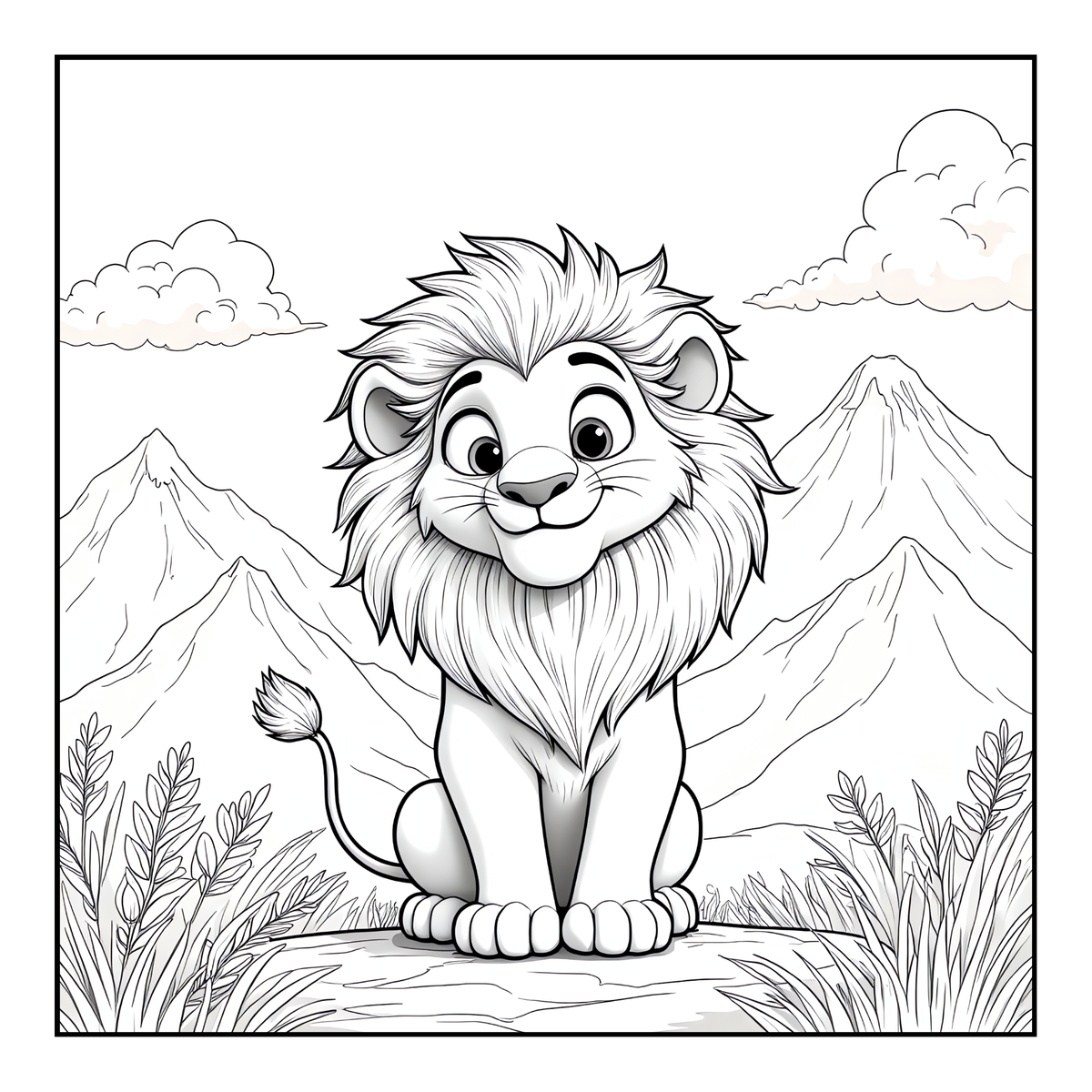 Cute Cozy Funny Lion Animal Coloring Book Gift for Adults Kids Boys Girls Teens: Single Sided Bold and Easy Cool Lion Themed Coloring Book