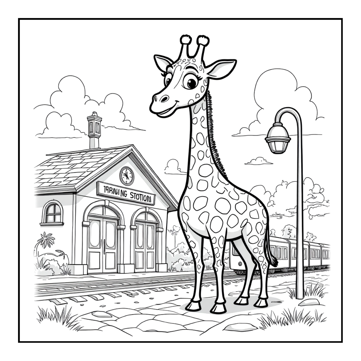Cute Cozy Funny Giraffe Animal Coloring Book Gift for Adults Kids Boys Girls Teens: Single Sided Bold and Easy Little Giraffe Coloring Book