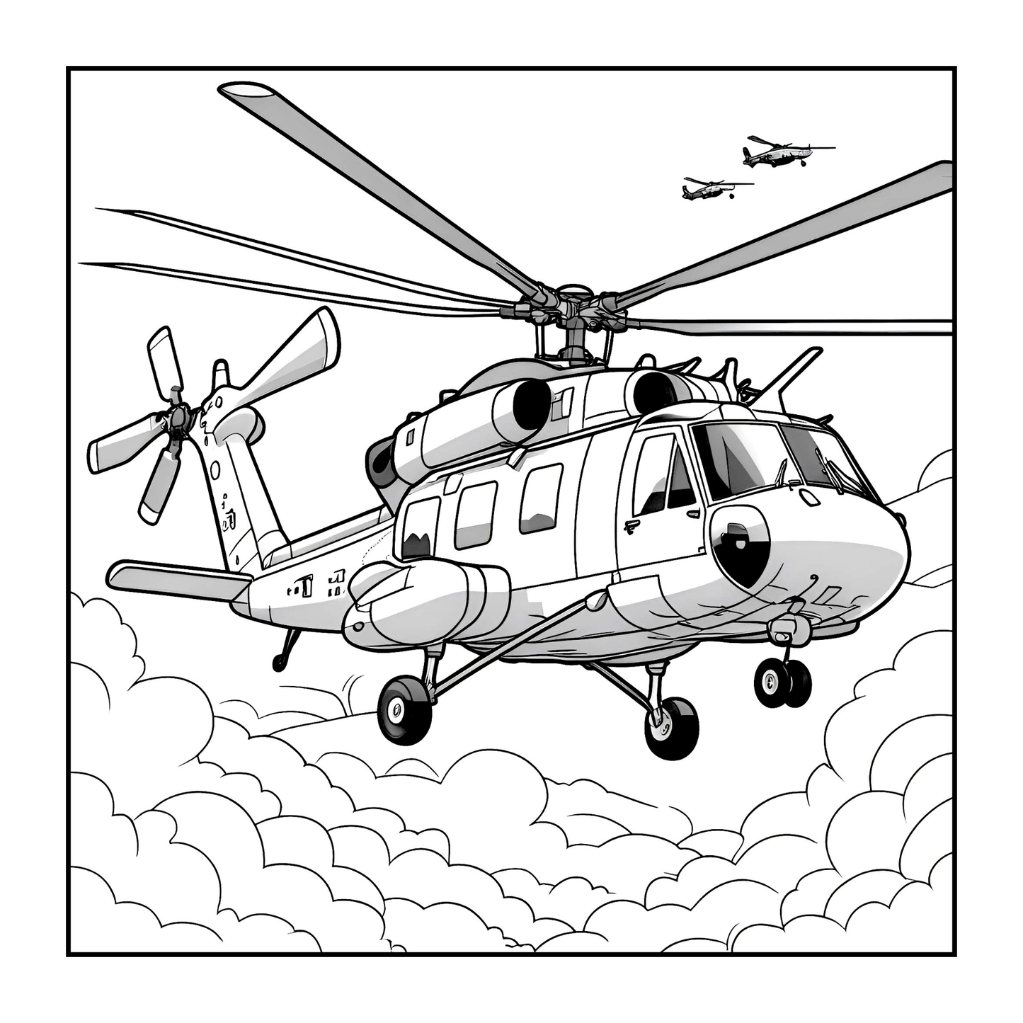 Military Helicopter Coloring Book Gift for Adults Kids Boys Girls Teens Bold and Easy 50 Pages Single Sided Coloring Activity Book Children