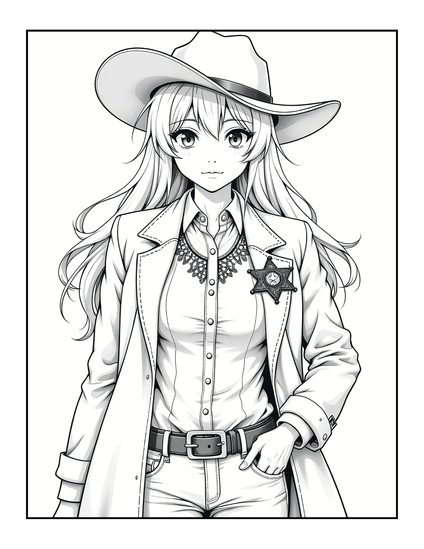 Western Anime Cowgirl Coloring Book Gift for Adults Men Women Kids Boys Girls Teens Bold Easy 50 Pages Single Sided Anime Cowgirl Coloring