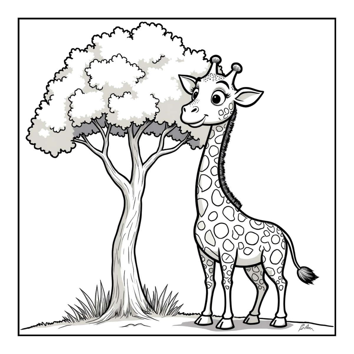 Cute Cozy Funny Giraffe Animal Coloring Book Gift for Adults Kids Boys Girls Teens: Single Sided Bold and Easy Little Giraffe Coloring Book