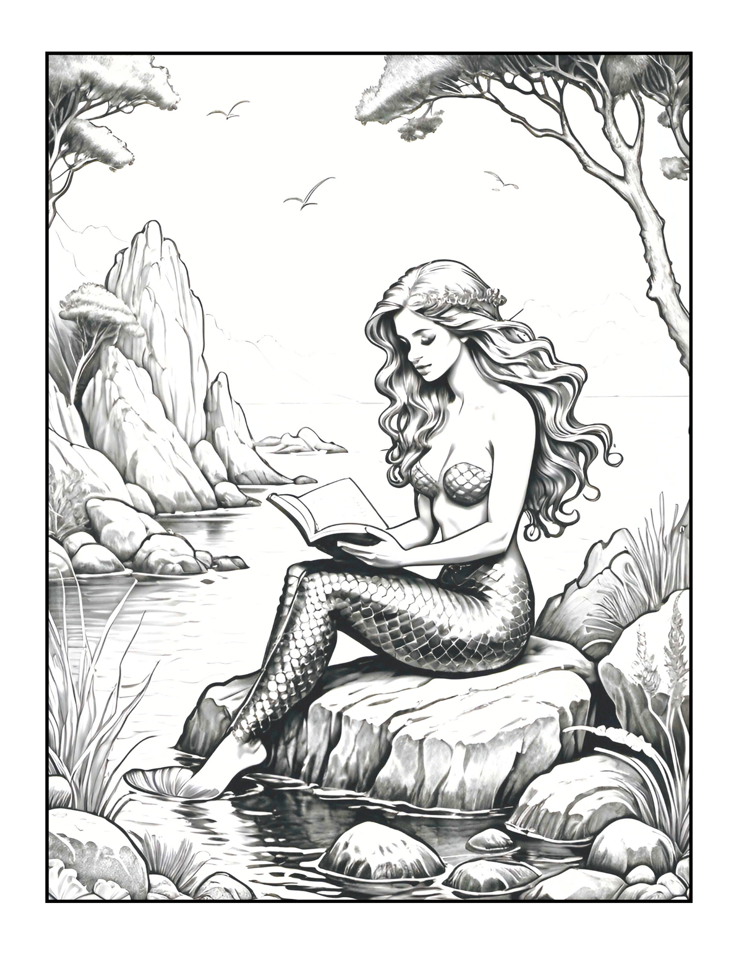50 Pages Single Sided Cute Beautiful Mermaid Coloring Book Gift for Adults Men Women Kids Boys Girls Young Teens Bold and Easy Mermaid