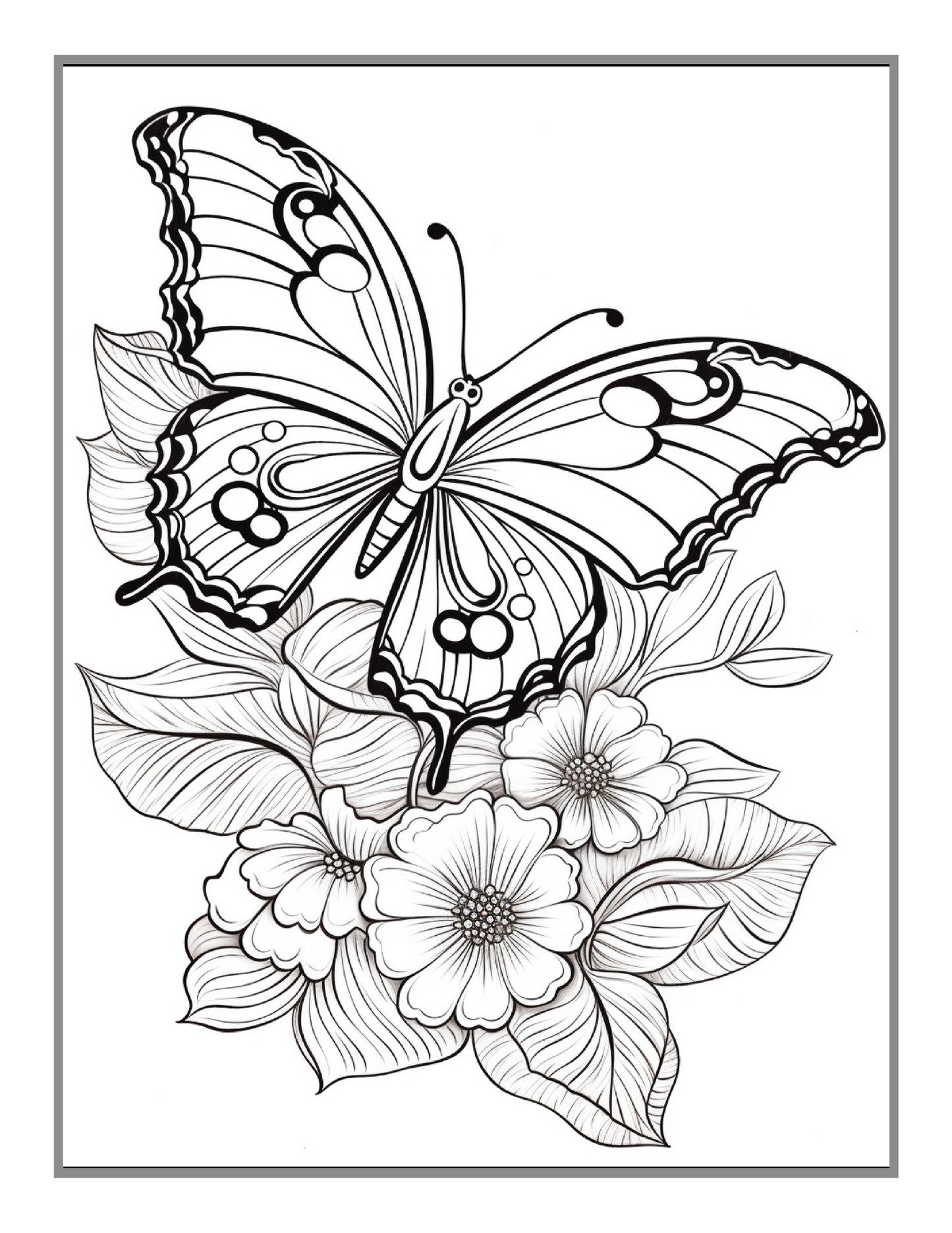 50 Pages Cute Butterfly and Flower Coloring Book Holiday Birthday Gift Present for Adults Kids Men Women Boys Girls Teens Bold and Easy