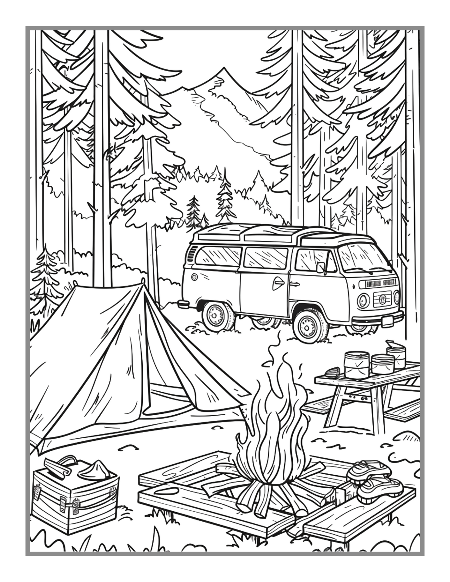 Camping Coloring Book Gift for Adults Kids Ages Men Women Boys Girls Teens Youth Holiday Birthday Present 50 Pages Fun Nature Coloring Sheet