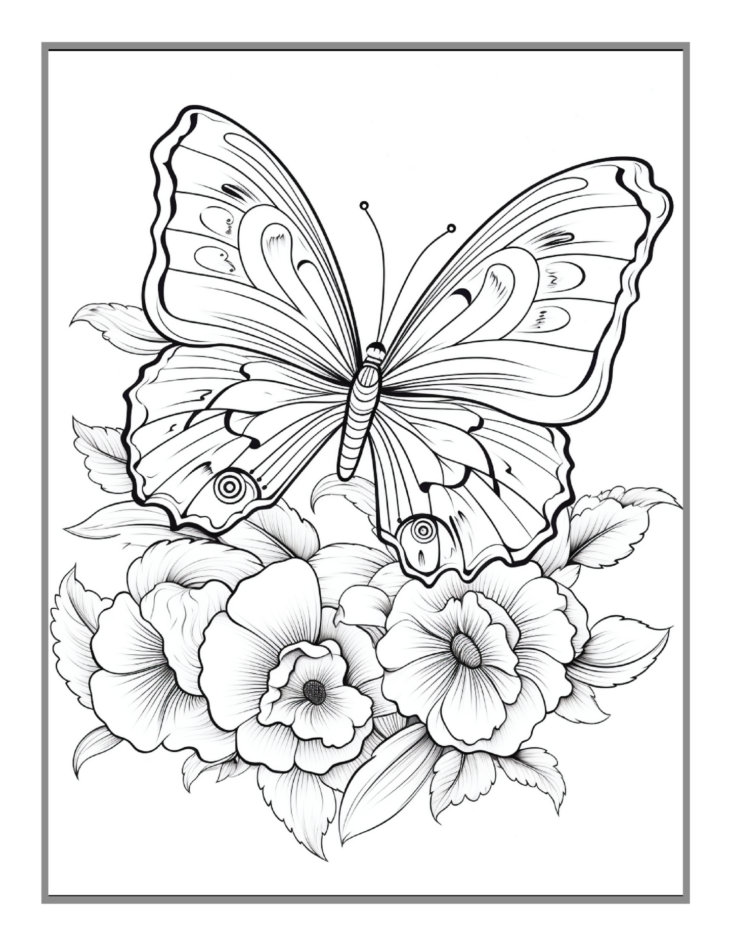 Cute Butterfly and Flower Coloring Book Holiday Birthday Gift Present for Adults Kids Men Women Boys Girls Teens 50 Pages Butterfly Lover