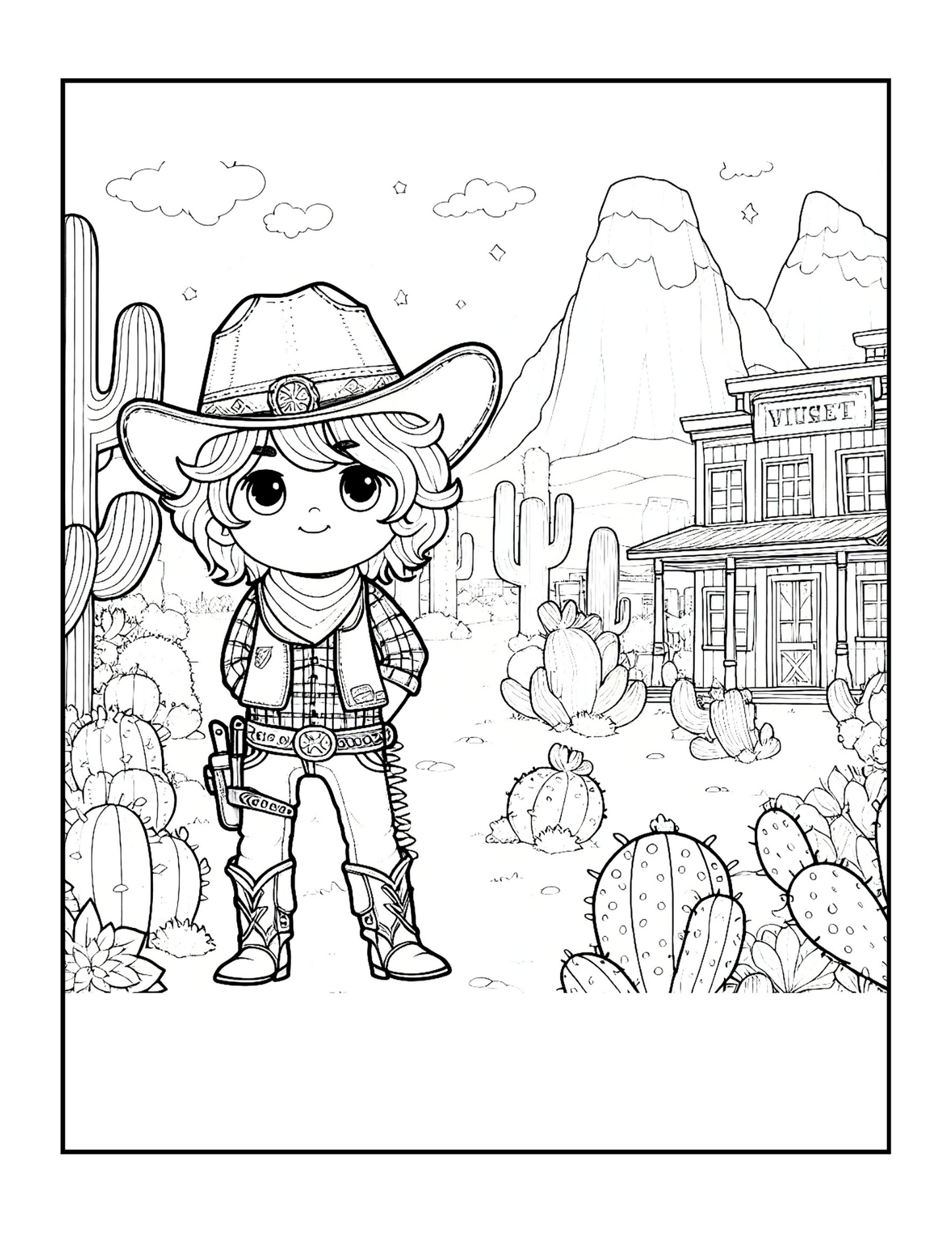 Cowboy Coloring Book Gift for Adults Men Women Kids Young Boys Girls Teens 50 Pages Single Sided Western Cowboy Coloring Activity Book