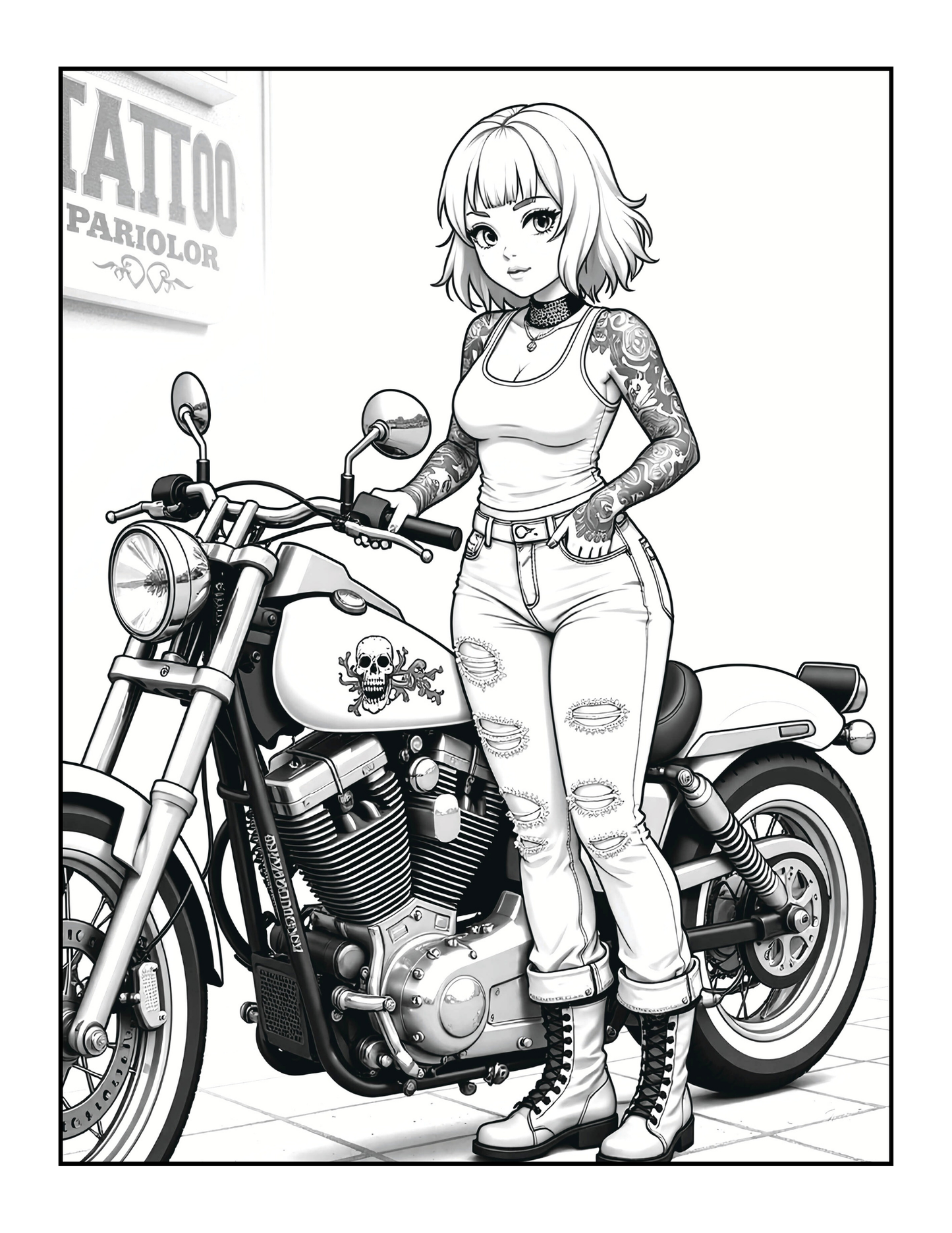 50 Pages Single Sided Cute Japanese Anime Manga Fashion Biker Girls Coloring Book Gift for Adults Men Women Kids Young Boys Girls Teens