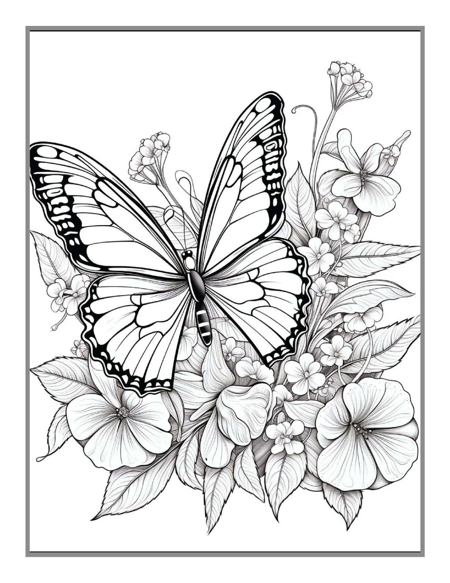 50 Pages Cute Butterfly and Flower Coloring Book Holiday Birthday Gift Present for Adults Kids Men Women Boys Girls Teens Bold and Easy