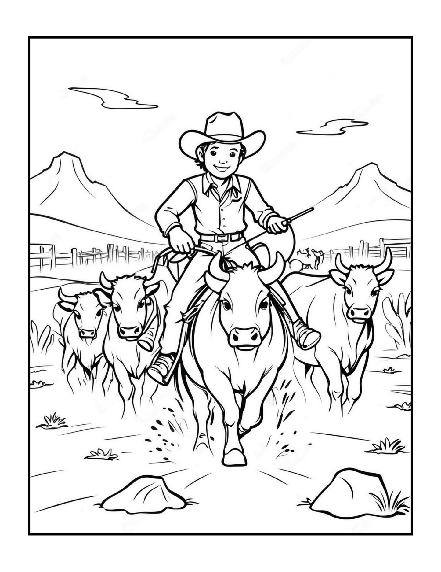 Cowboy Coloring Book Gift for Adults Men Women Kids Young Boys Girls Teens 50 Pages Single Sided Cute Cowboy Coloring Book for Children
