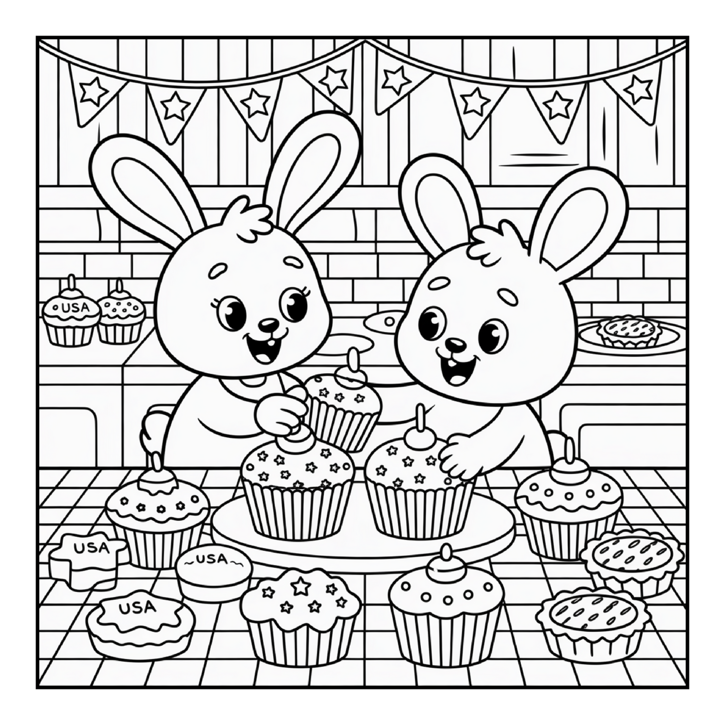 4th of July Independence Day Bear and Bunny Coloring Book Gift for Kids Boys Girls Young Teens 50 Pages Single Sided Coloring Activity Sheet