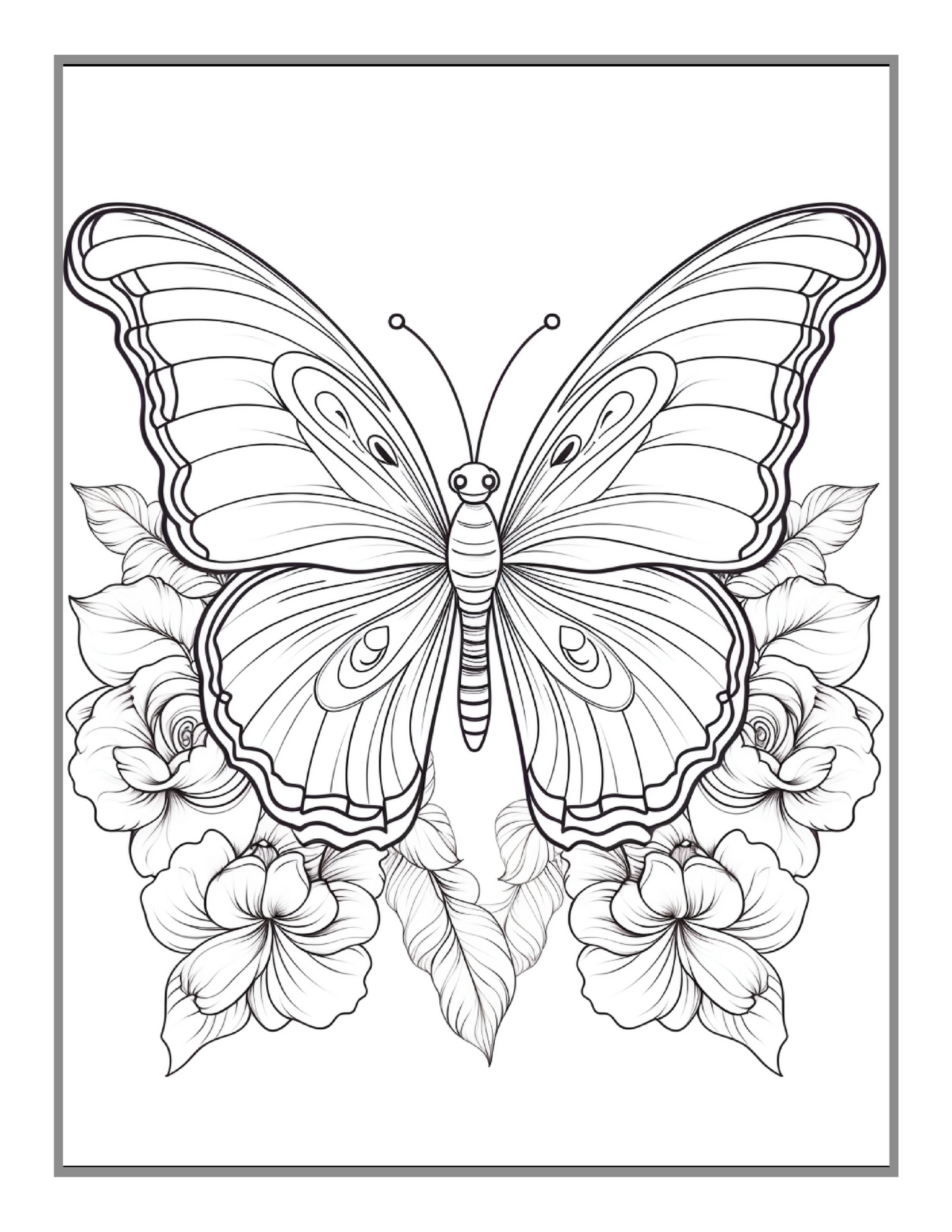 Cute Butterfly and Flower Coloring Book Holiday Birthday Gift Present for Adults Kids Men Women Boys Girls Teens 50 Pages Butterfly Lover