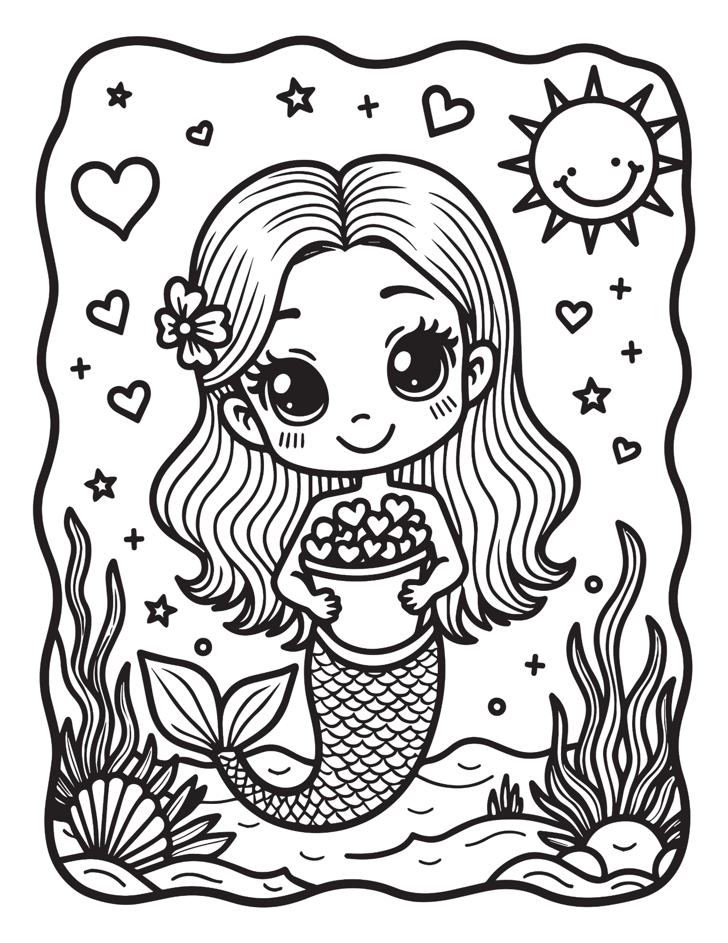 50 Pages Single Sided Cute Beautiful Mermaid Coloring Book Gift for Adults Men Women Kids Boys Girls Young Teens Bold and Easy Mermaid
