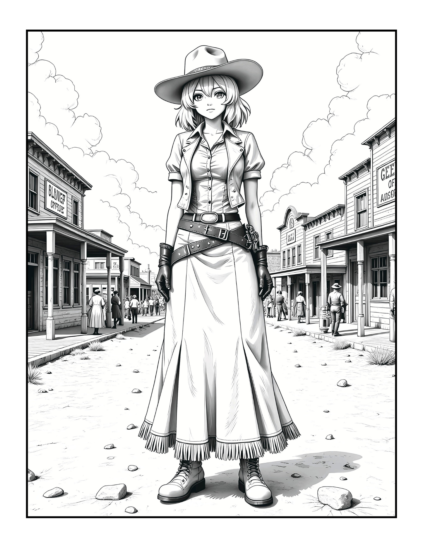 Western Anime Cowgirl Coloring Book Gift for Adults Men Women Kids Boys Girls Teens Bold Easy 50 Pages Single Sided Anime Cowgirl Coloring