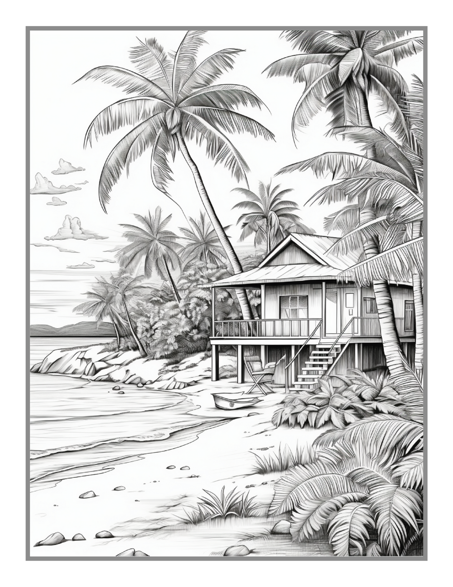 50 Pages Tropical Beach Homes Coloring Book Birthday Holiday Gift for Adults Men Women Kids Boys Girls Teens Vacation Beach Theme Relaxation