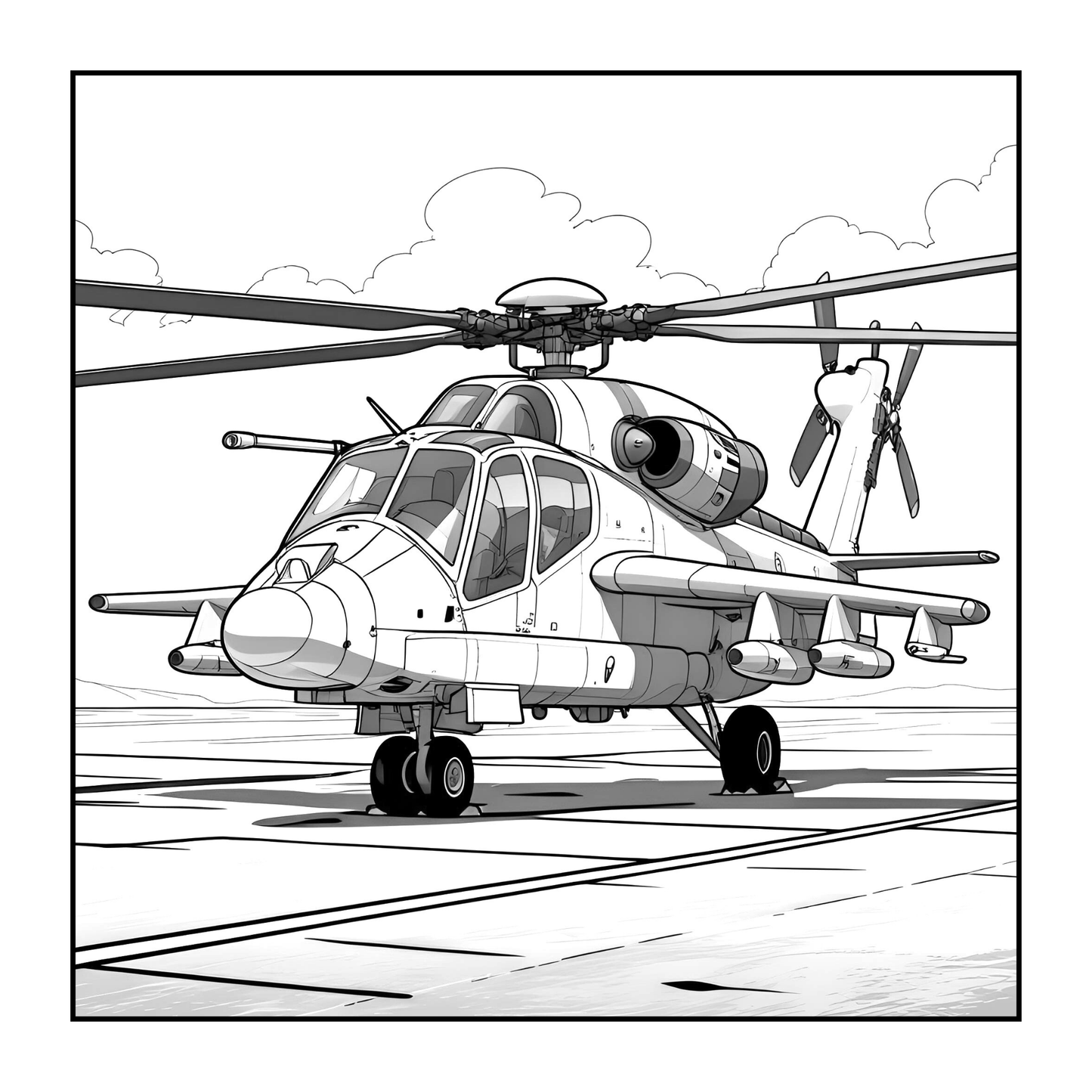 Military Attack Helicopter Coloring Book Gift for Adults Kids Boys Girls Teens Bold and Easy 50 Pages Single Sided Coloring Activity Book