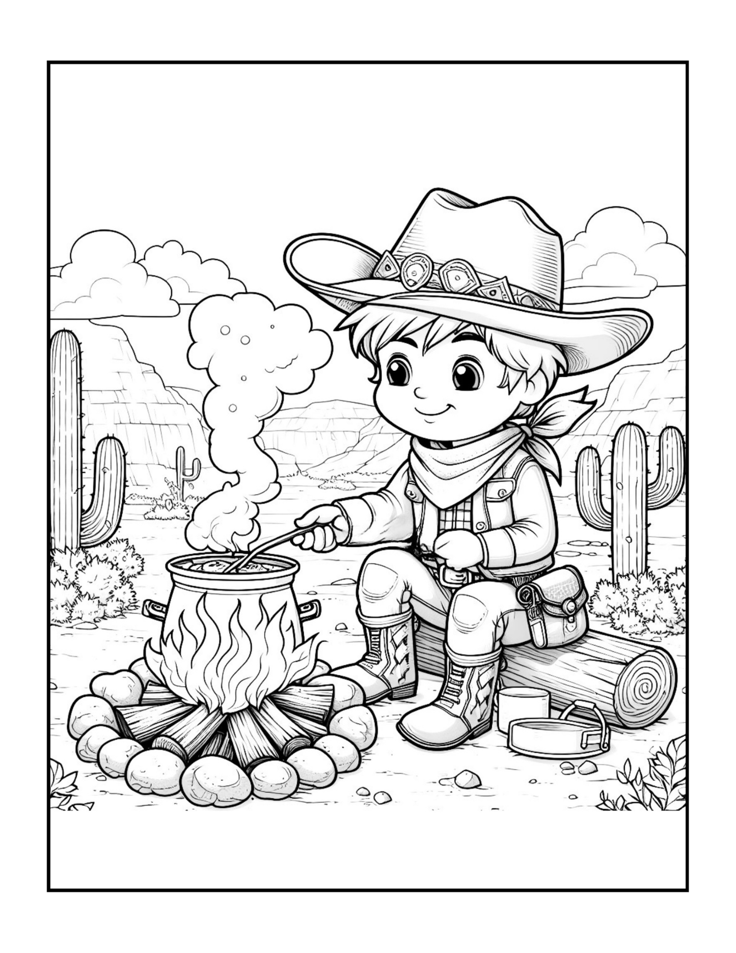 Cowboy Coloring Book Gift for Adults Men Women Kids Young Boys Girls Teens 50 Pages Single Sided Western Cowboy Coloring Activity Book